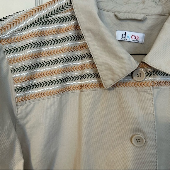 Denim & Co Jacket Khaki Denim with Embroidered Yolk & Cuffs Front Pockets SizeXL - Picture 4 of 9